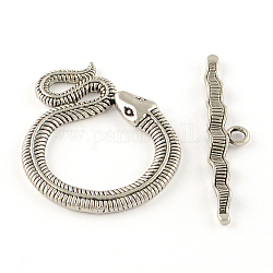 Tibetan Style Snake Toggle Clasps, Cadmium Free & Nickel Free & Lead Free, Antique Silver, Snake: 46x36x3mm, Hole: 4mm, Bar: 51x10x3mm, Hole: 3mm, about 93sets/1000g