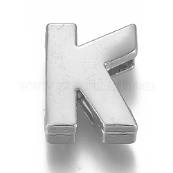 Breloques coulissantes en alliage, lettre k, 12.5x10x4mm, Trou: 1.5x8mm