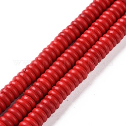 Kunsttürkisfarbenen Perlen Stränge, gefärbt, Rondell, rot, 6x2.5~3 mm, Bohrung: 1 mm, ca. 115~165 Stk. / Strang, 15~15.5 Zoll