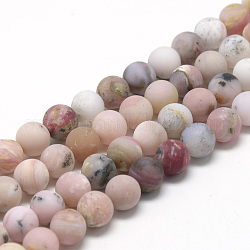 Natural Pink Opal Beads Strands, Frosted, Round, 6~7mm, Hole: 1mm, about 60~67pcs/strand, 15.7 inch