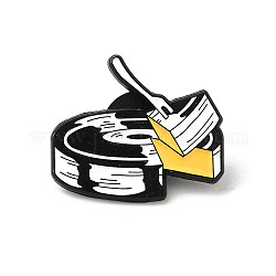 パンク スタイルのスカル & 蓄音機レコード エナメル ピン  ハロウィン用のブラック合金ブローチ  ホワイト  21x24.5x1.3mm