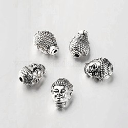 Lega stile tibetano 3 d buddha perline testa, argento antico, 10x8x7mm, Foro: 1 mm