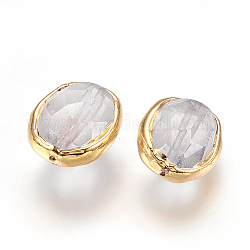 Perlas de cristal de cuarzo natural, borde dorado plateado, facetados, oval, 19.5~24x16~18x13~15mm, agujero: 1 mm