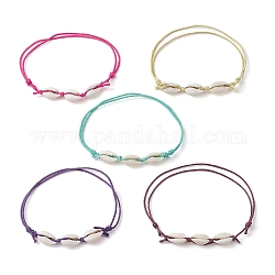 Ensemble de bracelets de cheville en perles tressées, 5 couleurs, en coquille de cauri naturelle, 5 pièce, bracelets de cheville réglables en coton ciré, couleur mixte, diamètre intérieur: 2-1/2~4-1/8 pouce (6.5~10.5 cm), 1 pc / couleur