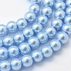 Chapelets de perle en verre peint de cuisson, nacré, ronde, bleu ciel, 5~6mm, Trou: 1mm, Environ 186 pcs/chapelet, 31.4 pouce