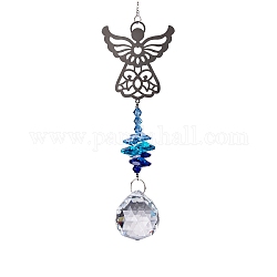 Décorations de pendentif en forme de larme de verre, avec lien ange en métal, décorations de jardin suspendues, bleu profond du ciel, 350mm