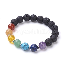 Gioielli chakra, bracciali elastico gemstone, con perline in ottone, tondo, 2 pollice (52 mm)