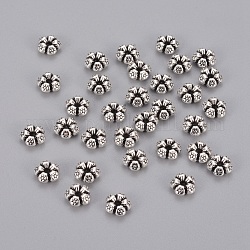 Perles séparateurs de style tibétain , sans plomb et sans cadmium, fleur, argent antique, longueur d'environ 7.5 mm , Trou: 1mm