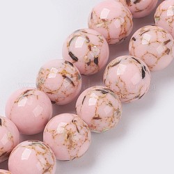 Sea Shell and Synthetic Turquoise Assembled Beads Strands, Round, Misty Rose, 12mm, Hole: 1.4mm, about 33pcs/strand, 15.5 inch(39.5cm)