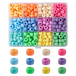 360 pièces de perles en plastique opaques de 12 couleurs, mat, baril, couleur mixte, 9x6mm, Trou: 3.8mm, 30 pcs / couleur