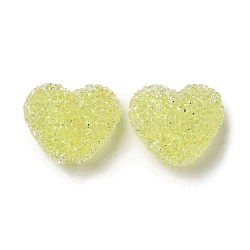 Abalorios de resina, con diamante de imitación, corazón druso, amarillo, 17x19x10.5mm, agujero: 1.6 mm