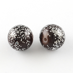 Spray Painted Acrylic Round Beads with Silver Glitter Powder, Coconut Brown, 20mm, Hole: 3mm, about 105pcs/500g