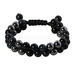 Perles de pierres précieuses mélangées naturelles et synthétiques bracelets de perles tressées, Bracelets de multi-brins, diamètre intérieur: 2-1/8~3-1/8 pouce (5.5~8 cm)