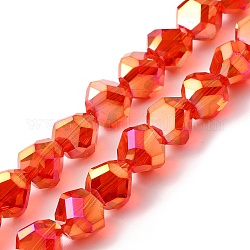 Transparentes cuentas de vidrio electroplate hebras, facetados, triángulo, rojo naranja, 8~9x8.5~9x8.5~9mm, agujero: 1.5 mm, aproximamente 50 pcs / cadena, 16.69'' (42.4 cm)