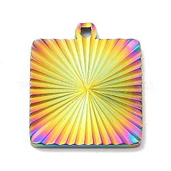 Ionenbeschichtung (IP) 304 Edelstahlanhänger, quadratischer Charme, Regenbogen-Farb, 20x17x1.8 mm, Bohrung: 1.6 mm