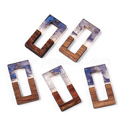 Pendentifs en résine transparente et bois de noyer, breloques rectangulaires creuses, bleu ardoise, 28x14.5x3.5mm, Trou: 1.8mm