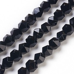 Hebras de cuentas de ónix negro natural, facetados, teñido y climatizada, 6x6mm, agujero: 1 mm, aproximamente 66 pcs / cadena, 15.7 pulgada
