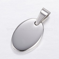 304 Stainless Steel Stamping Blank Tag Charms, Oval, Stainless Steel Color, 28x17x2mm, Hole: 4x9mm