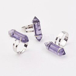 弾丸型ガラス指輪  鉄リングパーツ  プラチナ  紫色のメディア  サイズ8  内径：18mm