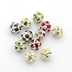 Messing Legierung Strass Perlen, mit Eiseneinkern, Klasse A, silberfarben plattiert, Runde, 8 mm in Durchmesser, Bohrung: 1 mm