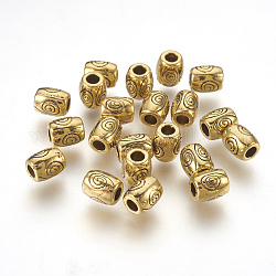 Tibetan Style Alloy Beads, Lead Free & Nickel Free & Cadmium Free, Barrel, Antique Golden Color, about 7mm long, 6mm wide, hole: 2.5mm