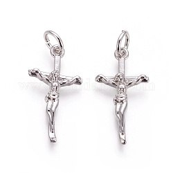 Brass Pendants, with Jump Rings, Crucifix Cross, For Easter, Platinum, 20x10x2mm, Hole: 3mm