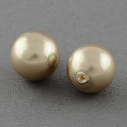 Shell Beads, Imitation Pearl Bead, Grade A, Half Drilled Hole, Round, BurlyWood, 10mm, Hole: 1mm