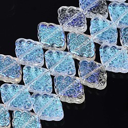 Abalorios de vidrio electroplate hebra, color de ab, rombo con patrón de nube auspicioso chino, claro ab, 11~12x15.5x4.5mm, agujero: 1 mm, aproximamente 53~55 pcs / cadena, 23.62 pulgada ~ 25.39 pulgadas (60~64.5 cm)