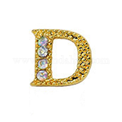 Legierung Gold Strass Buchstaben Nagel Ohrstecker Cabochons, 3d Großbuchstaben, für frauen mädchen diy machen nail art design, letter.d, 7x8x2 mm