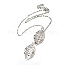 Простые полые Lariat ожерелья листьев сплава, античное серебро, 16.5 дюйм