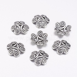 Tibetan Style Bead Caps, Lead Free and Cadmium Free, Flower, Antique Silver, 13mm diameter, 3.5mm thick, hole:2mm