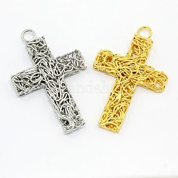 Handmade Iron Wire Pendants, Cross, Mixed Color, 39x25x3mm, Hole: 3mm