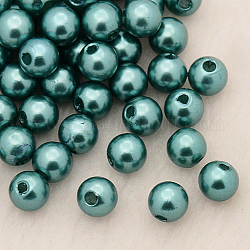 Abalorios de acrílico de la perla de imitación, teñido, redondo, verde mar claro, 5x4.5mm, agujero: 1 mm, aproximamente 10000 unidades / libra
