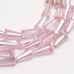 AB-цвет гальваническим прозрачные стеклянные нити из бисера, конус, розовый жемчуг, 8x4 мм, отверстие : 1 мм, около 72 шт / нитка, 22 дюйм