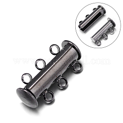 3-пряди 6-отверстия трубки медные магнитный замок слайд застежками, без никеля , металлический черный, 21x10x6.5 мм, отверстие : 2 мм