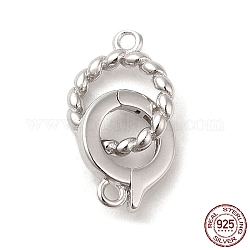 925 застежка из стерлингового серебра с родиевым покрытием, твист кольцо, с 925 маркой, Реальная платина, поворотное кольцо: 10x8x1.5 мм, отверстие : 1 мм, Кольцо: 9.5x7.5x2 mm, отверстие : 1 мм