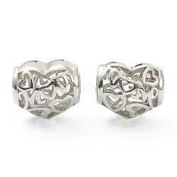 304 Stainless Steel European Beads, Large Hole Beads, Hollow Heart, Stainless Steel Color, 11x12.5x10mm, Hole: 4.5mm