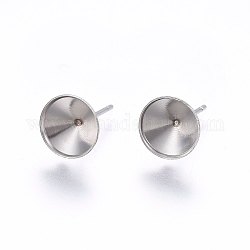 201 Stainless Steel Stud Earring Settings, with 304 Stainless Steel Pin, Cone, Stainless Steel Color, Tray: 12mm, 15.5mm, Pin: 0.8mm