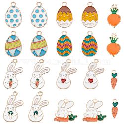 SUNNYCLUE 40Pcs 10 Style Alloy Enamel Pendants, Rabbit/Carrot/Easter Egg, Mixed Color, 16~25x5~20x1~2mm, Hole: 1.5~2mm, 4pcs/style