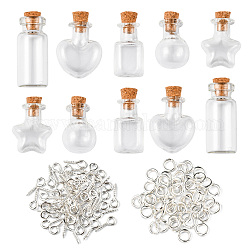 10 pièces 5 styles verre souhaitant bouteille, avec bouchons de liège, formes mixtes, clair, 1.25~1.6x1.6~2.05x2.5~3.5 cm, 2 pièces / style