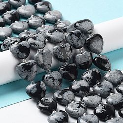 Chapelets de perles de flocon de neige en obsidienne naturelle, avec des perles de rocaille, cœur, 14~15x15x6~6.5mm, Trou: 1.4mm, Environ 23~24 pcs/chapelet, 14.57'' (37 cm)