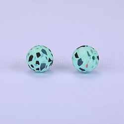 Круглые силиконовые бусины с принтом, голубой, 15x15 мм, отверстие : 2 мм