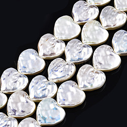 ABS Plastic Imitation Pearl Beads Strands, AB Color Plated, Heart, Light Goldenrod Yellow, 13.5x14x5mm, Hole: 0.6mm, about 30pcs/strand, 15.55 inch~15.75 inch(39.5~40cm)