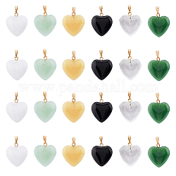 HOBBIESAY 24Pcs 6 Style Spray Painted Glass Pendants, with Golden Plated Iron Bails, Imitation Jade, Heart, Mixed Color, 22x20.5x7mm, Hole: 2x6mm, 4pcs/style