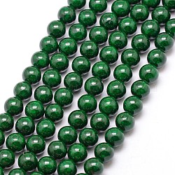 Gefärbt fossilen Perlen, Runde, dunkelgrün, 4 mm, Bohrung: 0.5 mm, ca. 100 Stk. / Strang, 16 Zoll
