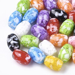 Perles en résine, imitation de copeaux de pierres précieuses, tambour, couleur mixte, 15x11mm, Trou: 1.8mm