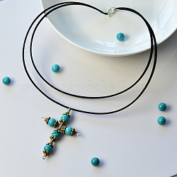 DIY Necklace Kits, Two Tiered Simple Cross Pendant Necklace with Turquoise Beads, Black, 10x7x5mm, Hole: 1x3mm