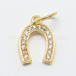 CZ Brass Micro Pave Cubic Zirconia Horse Shoe Charms, Golden, 13x9x2mm, Jump Ring: 7x0.8mm