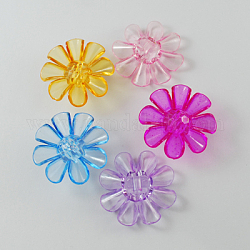 衣服のパーツ透明なアクリルの花の縫製シャンクボタン  ミックスカラー  31x31x11mm  穴：3mm  約270個/500g