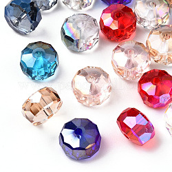 Transparentes perles de verre de galvanoplastie brins, de couleur plaquée ab , facette, rondelle, couleur mixte, 9.5x6.5mm, Trou: 1.6mm